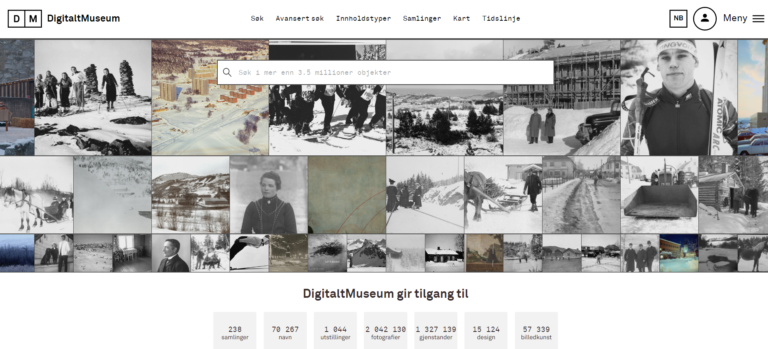 Skjermbilde forside Digitalt museum